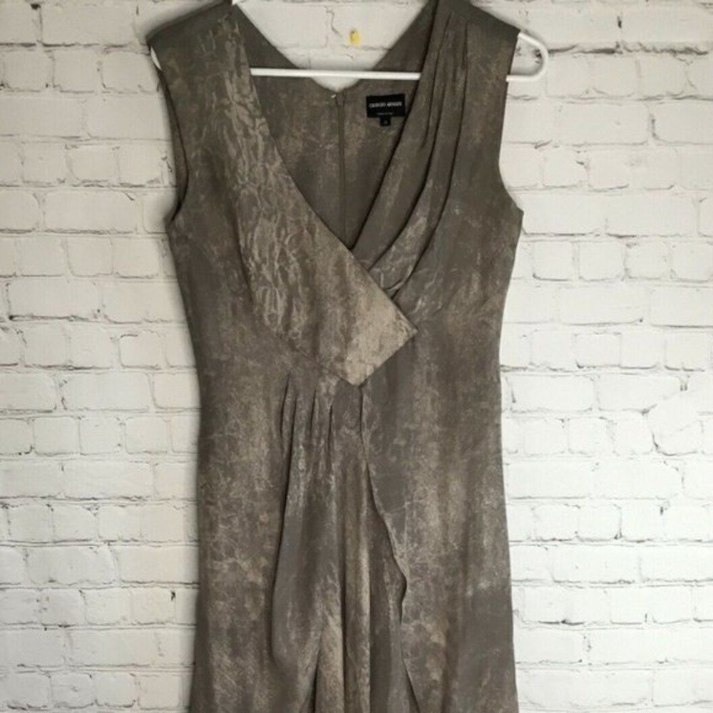 Giorgio Armani Womens Gray Silk Cocktail A-Line Midi Dress Italy Size 38